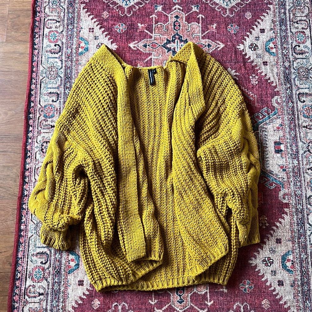 Slouchy chunky knit mustard yellow open sweater